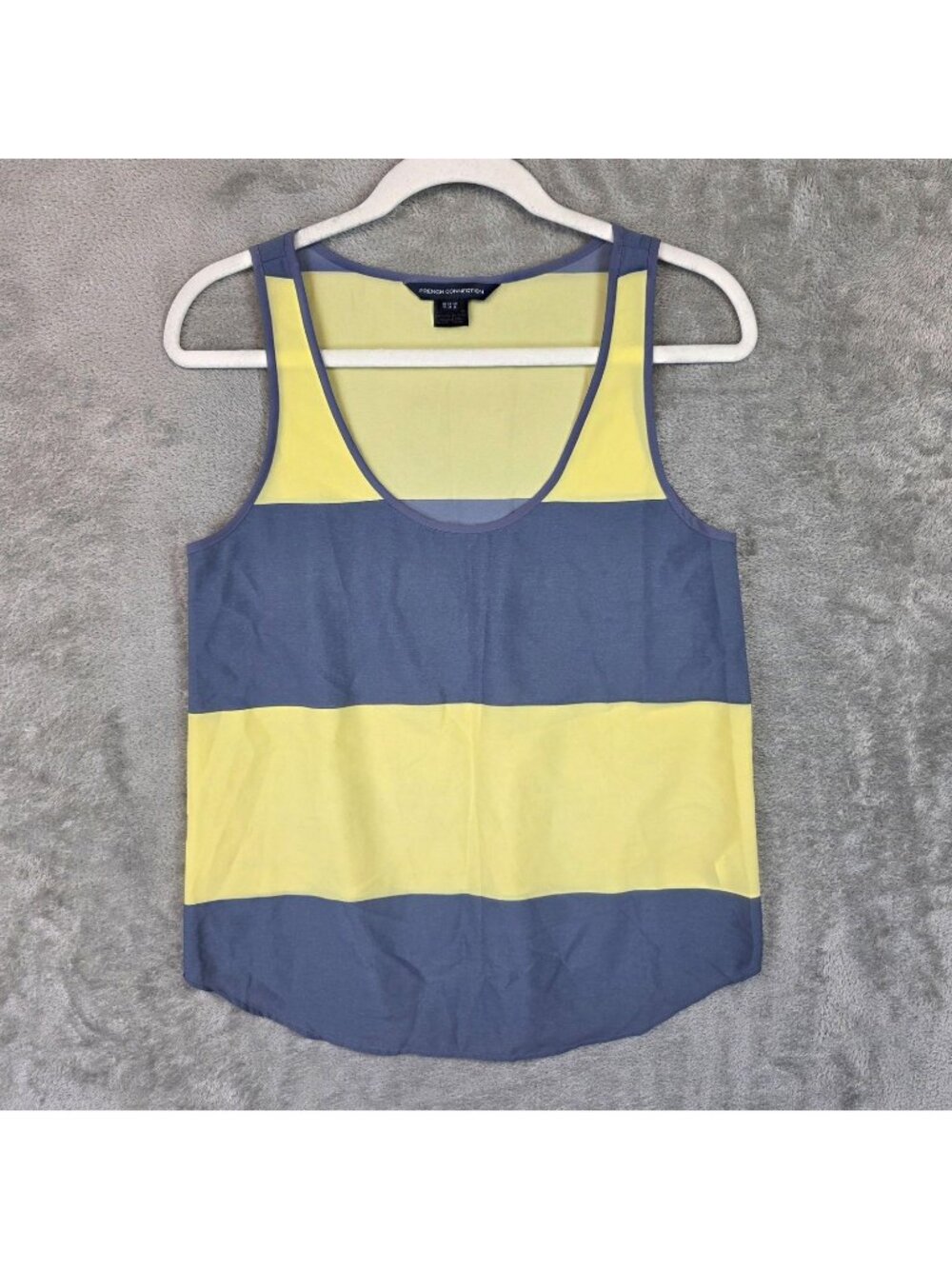 French Connection Tank Top Womens 6 Yellow Blue Stripe Scoop Neck Sleeveless